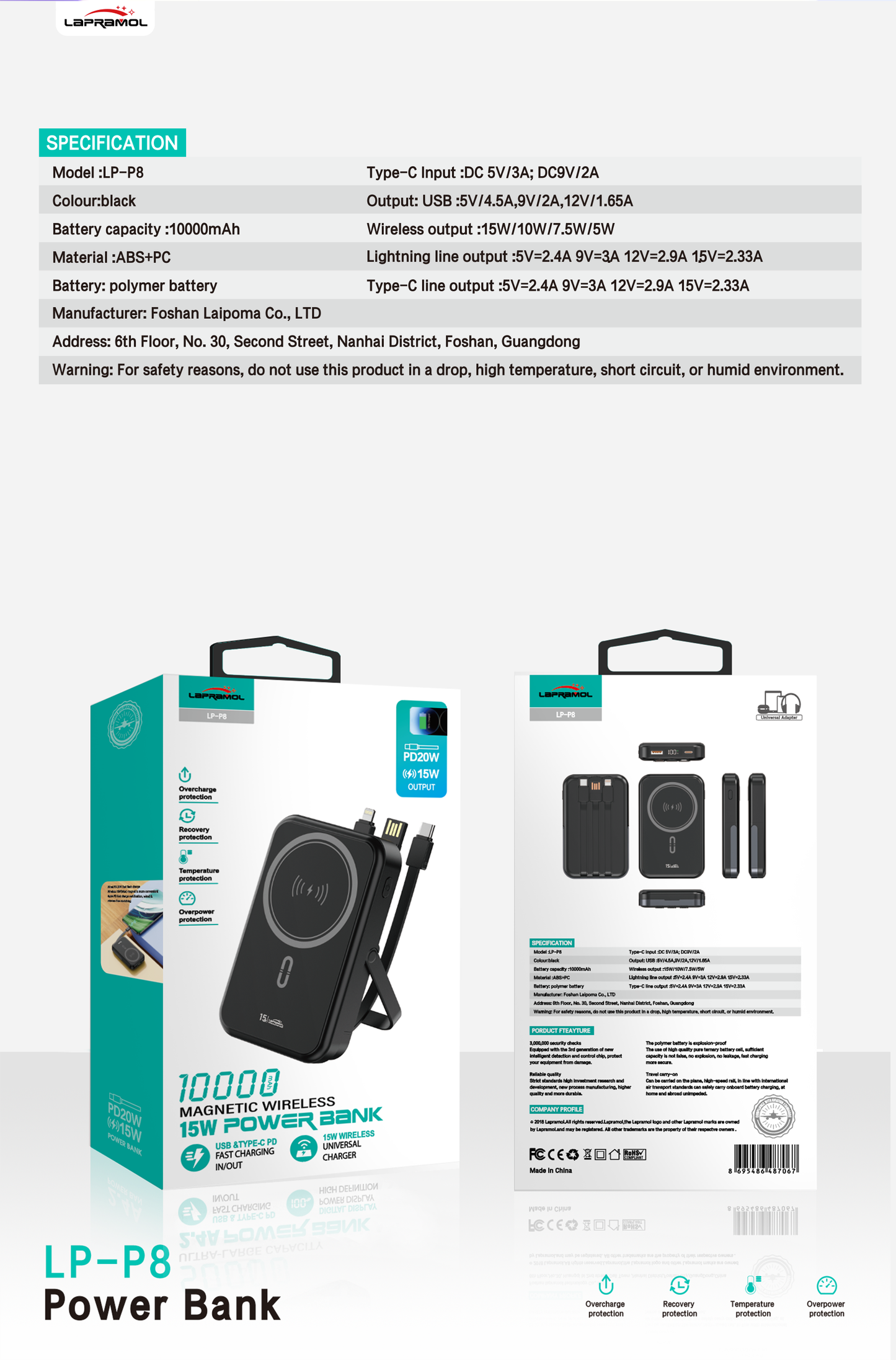 Lapramol MagSafe Power Bank (5000mAh & 10,000mAh) – Magnetic Wireless Fast Charging, Built-In Cables