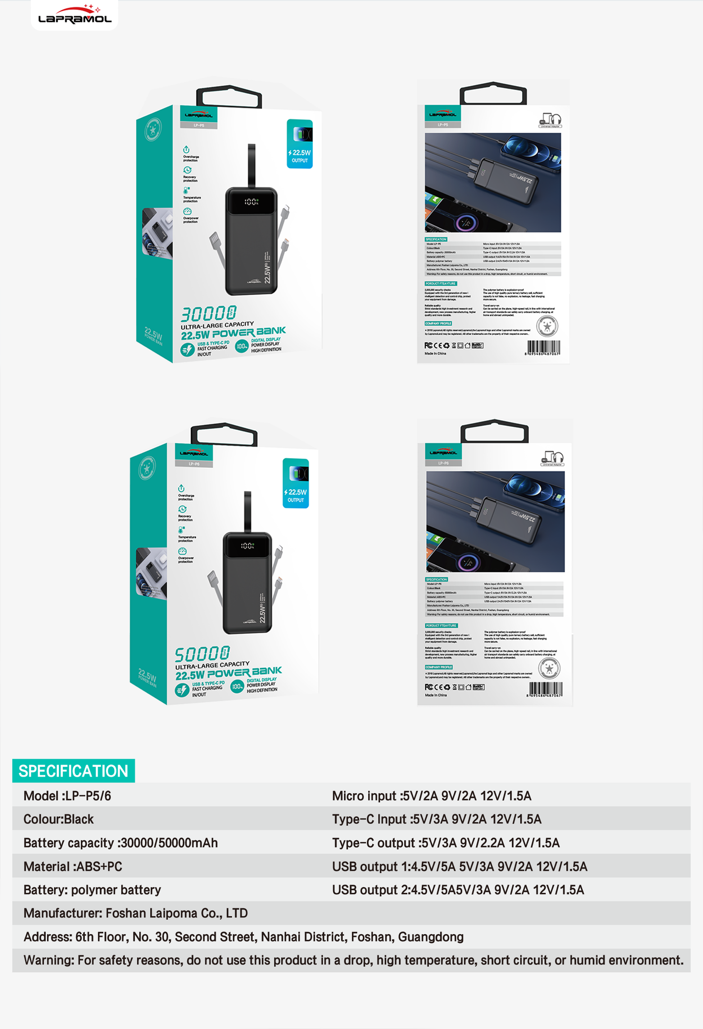 Lapramol High-Capacity Powerbank – 22.5 W Fast Charging, Digital Display