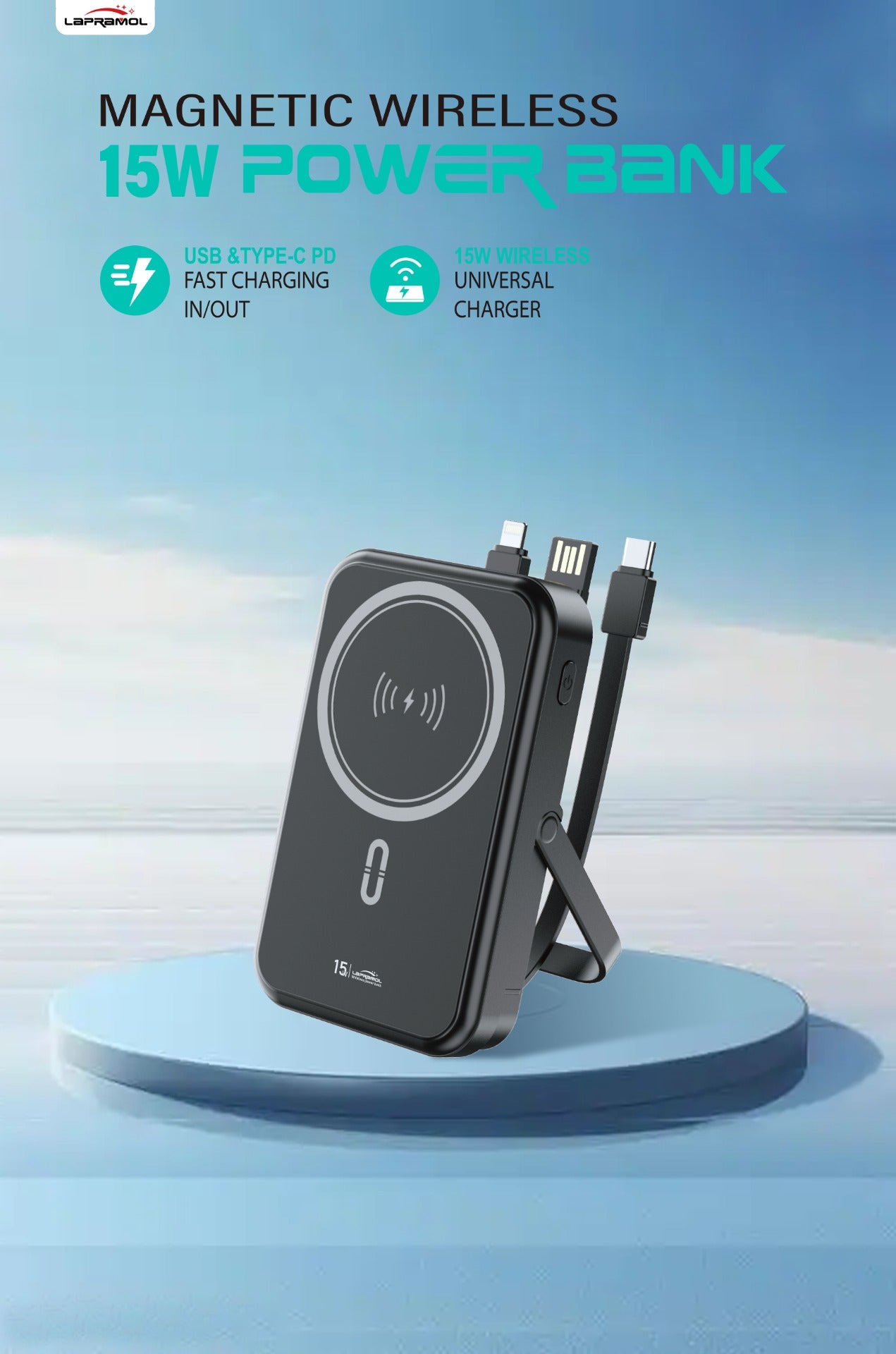 Lapramol MagSafe Power Bank (5000mAh & 10,000mAh) – Magnetic Wireless Fast Charging, Built-In Cables