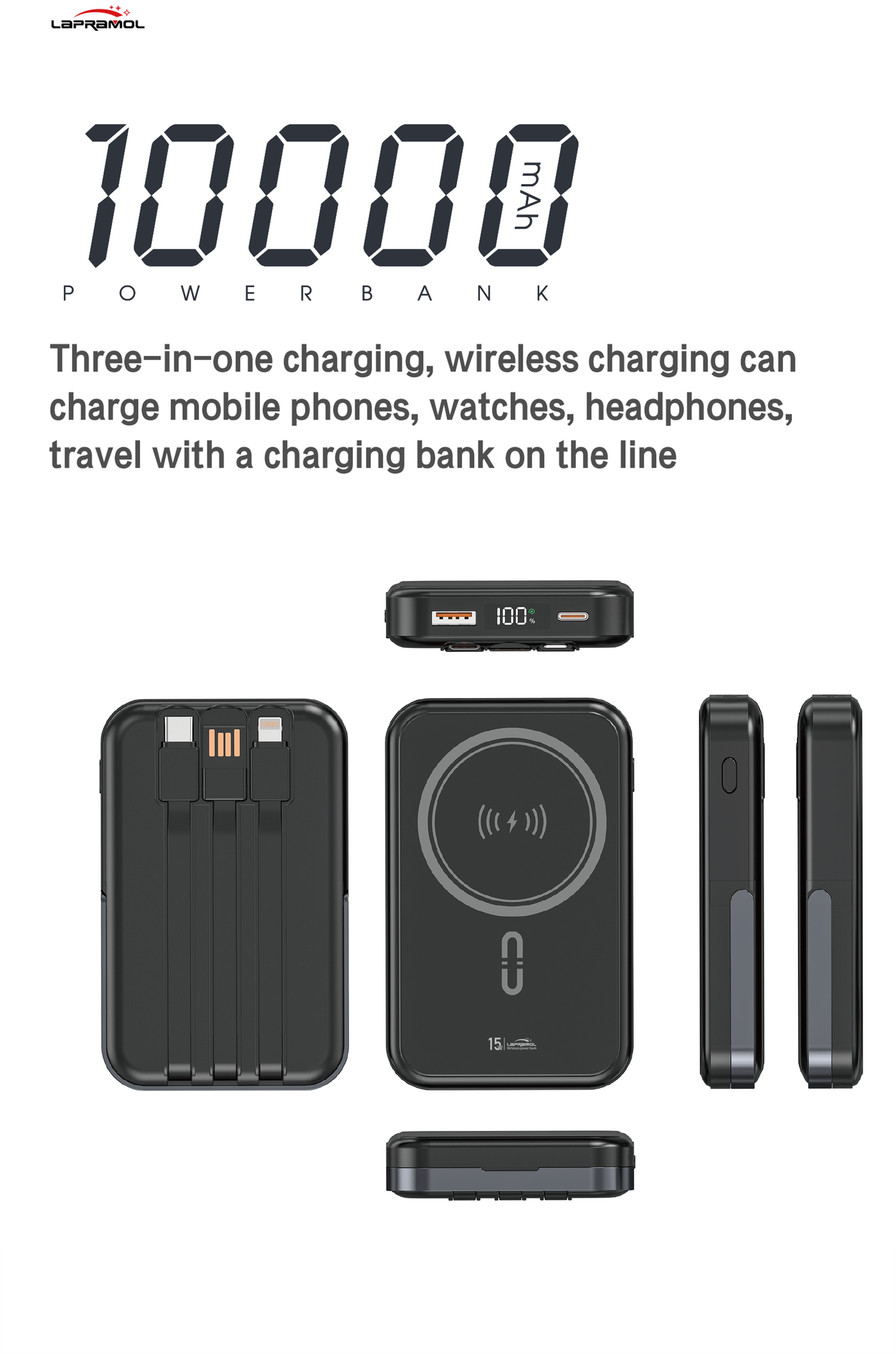 Lapramol MagSafe Power Bank (5000mAh & 10,000mAh) – Magnetic Wireless Fast Charging, Built-In Cables