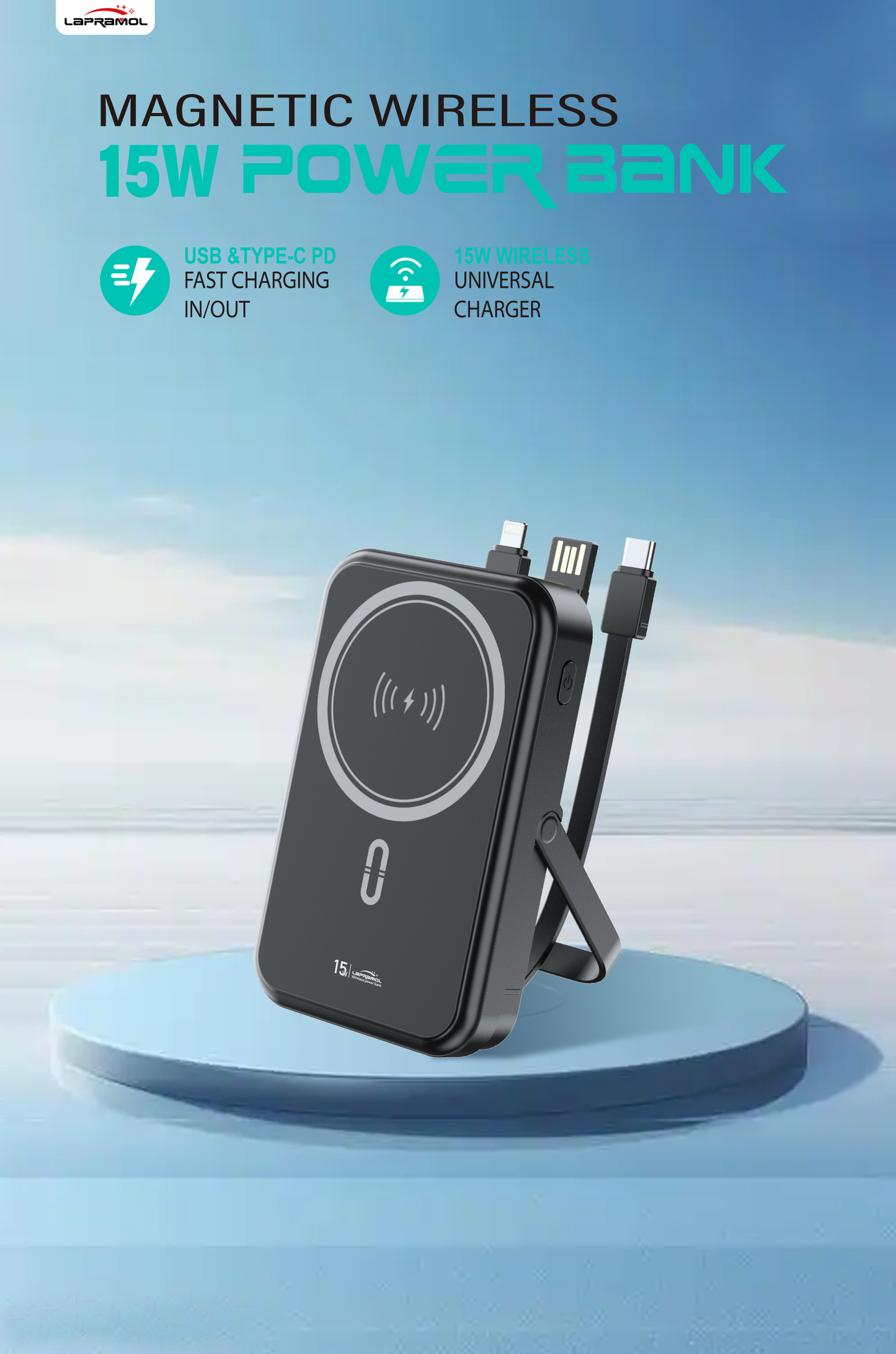 Lapramol MagSafe Power Bank (5000mAh & 10,000mAh) – Magnetic Wireless Fast Charging, Built-In Cables