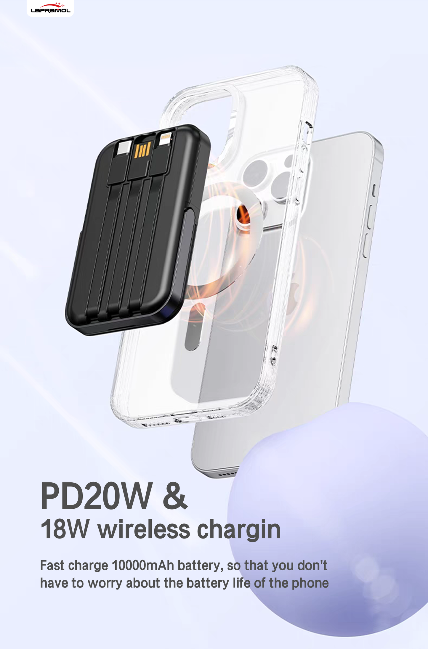 Lapramol MagSafe Power Bank (5000mAh & 10,000mAh) – Magnetic Wireless Fast Charging, Built-In Cables