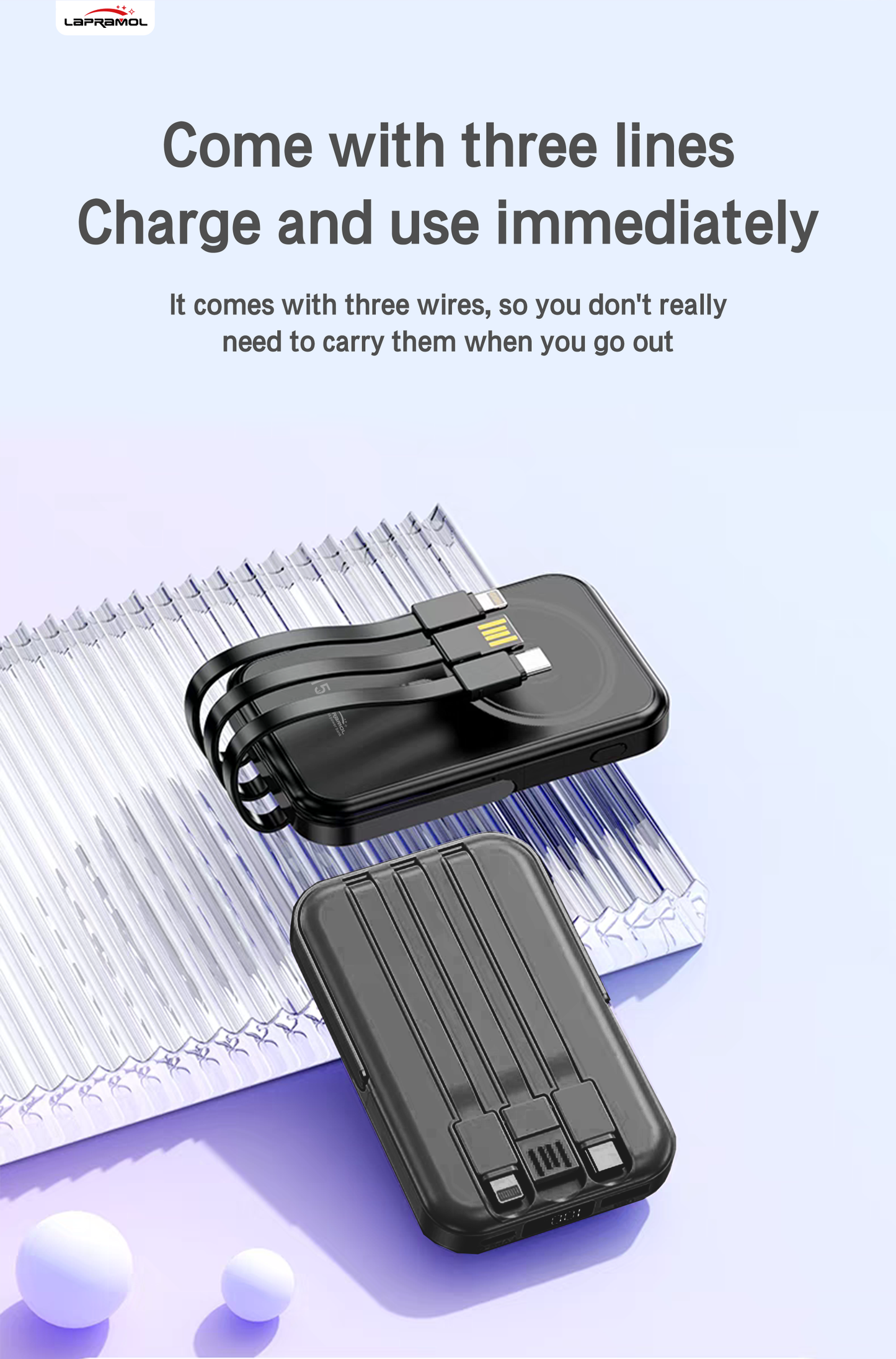 Lapramol MagSafe Power Bank (5000mAh & 10,000mAh) – Magnetic Wireless Fast Charging, Built-In Cables