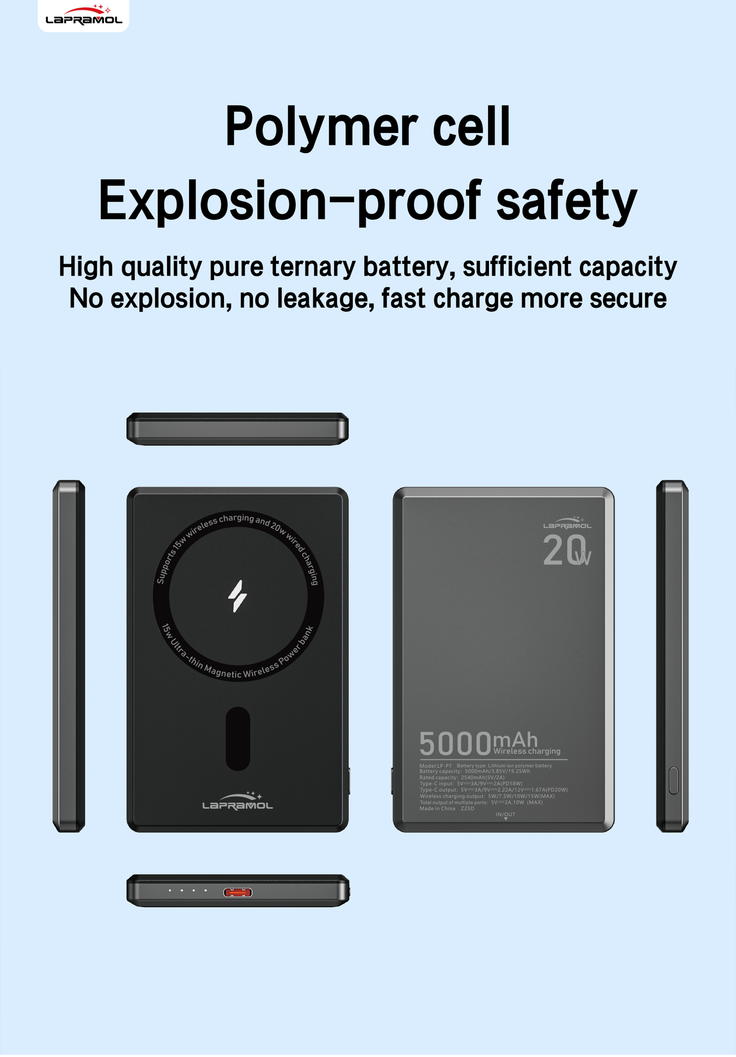 Lapramol MagSafe Power Bank (5000mAh & 10,000mAh) – Magnetic Wireless Fast Charging, Built-In Cables