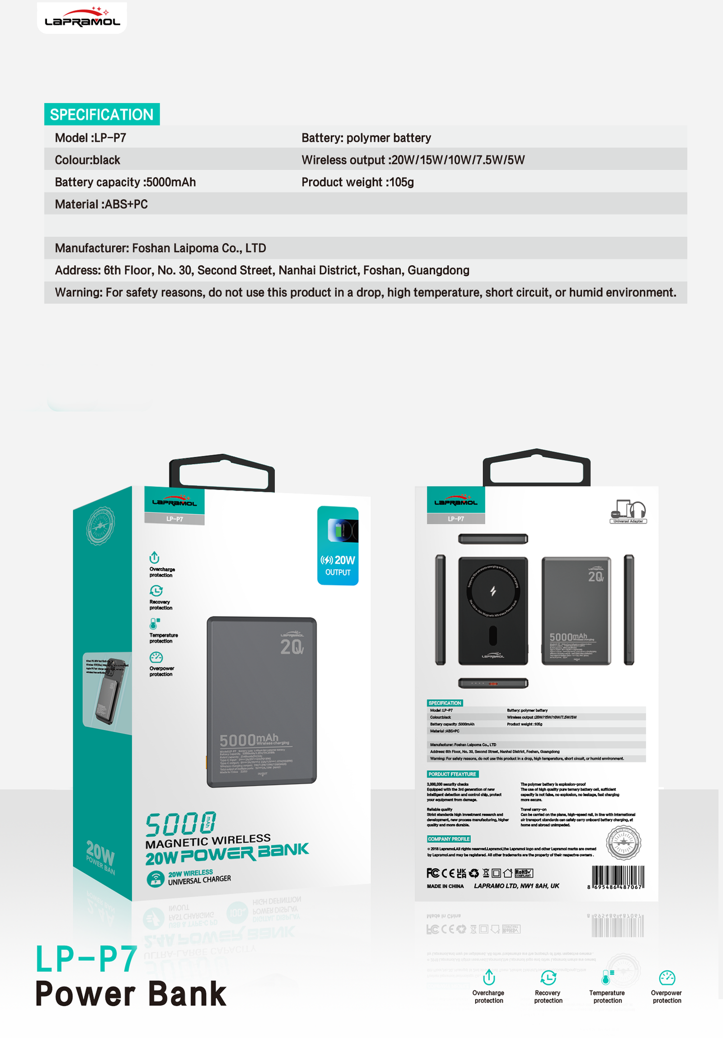 Lapramol MagSafe Power Bank (5000mAh & 10,000mAh) – Magnetic Wireless Fast Charging, Built-In Cables