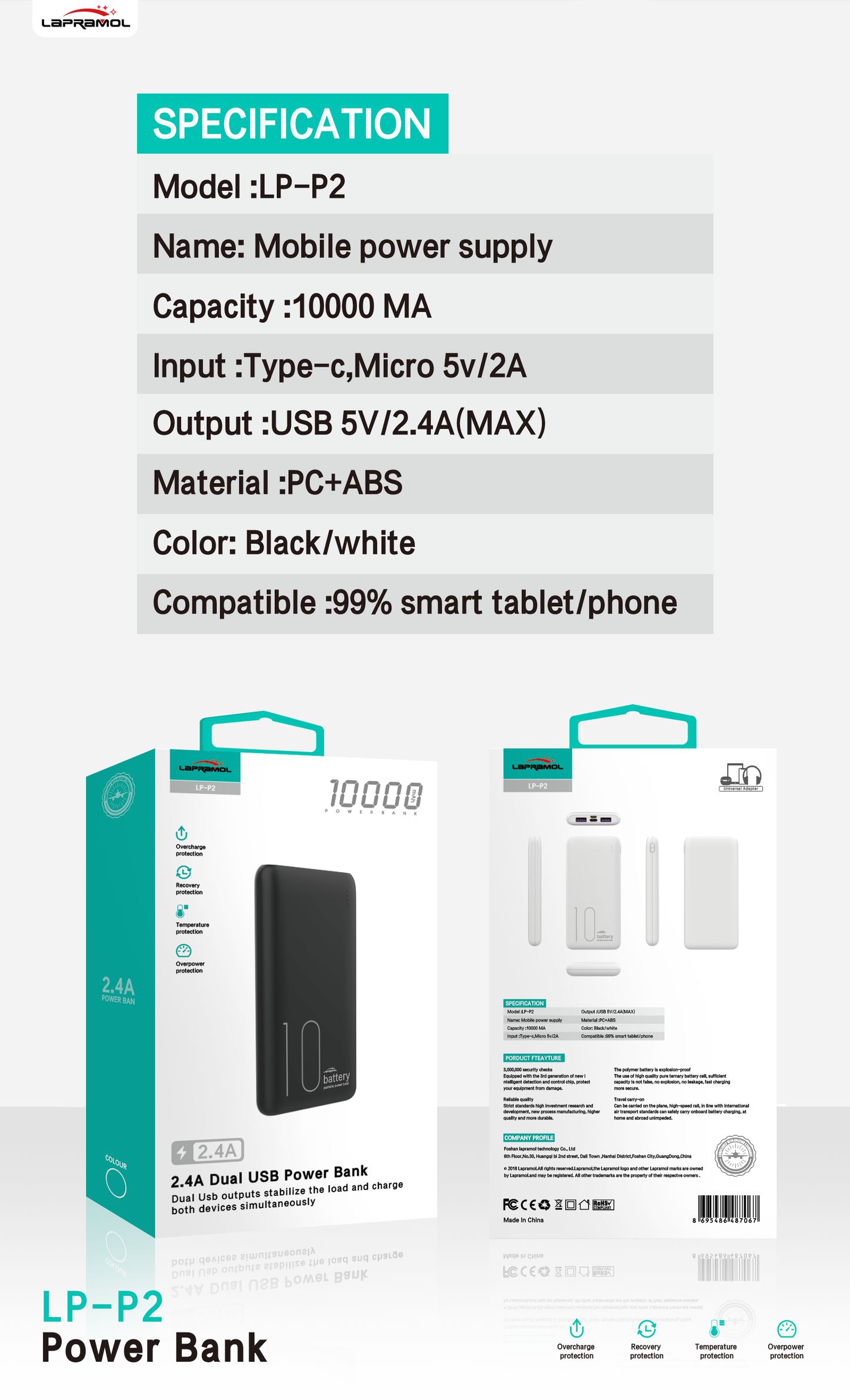 Lapramol 10,000 mAh Powerbank – Fast Charging Portable Charger