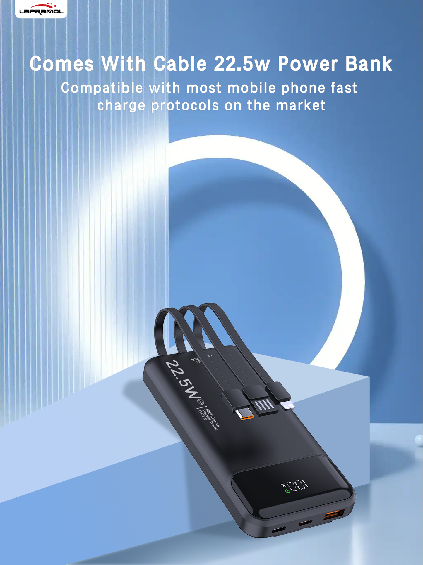 Lapramol LP-P3/4 Power Bank (10,000mAh & 20,000mAh, 27W Fast Charging, Built-In Cables & Display)