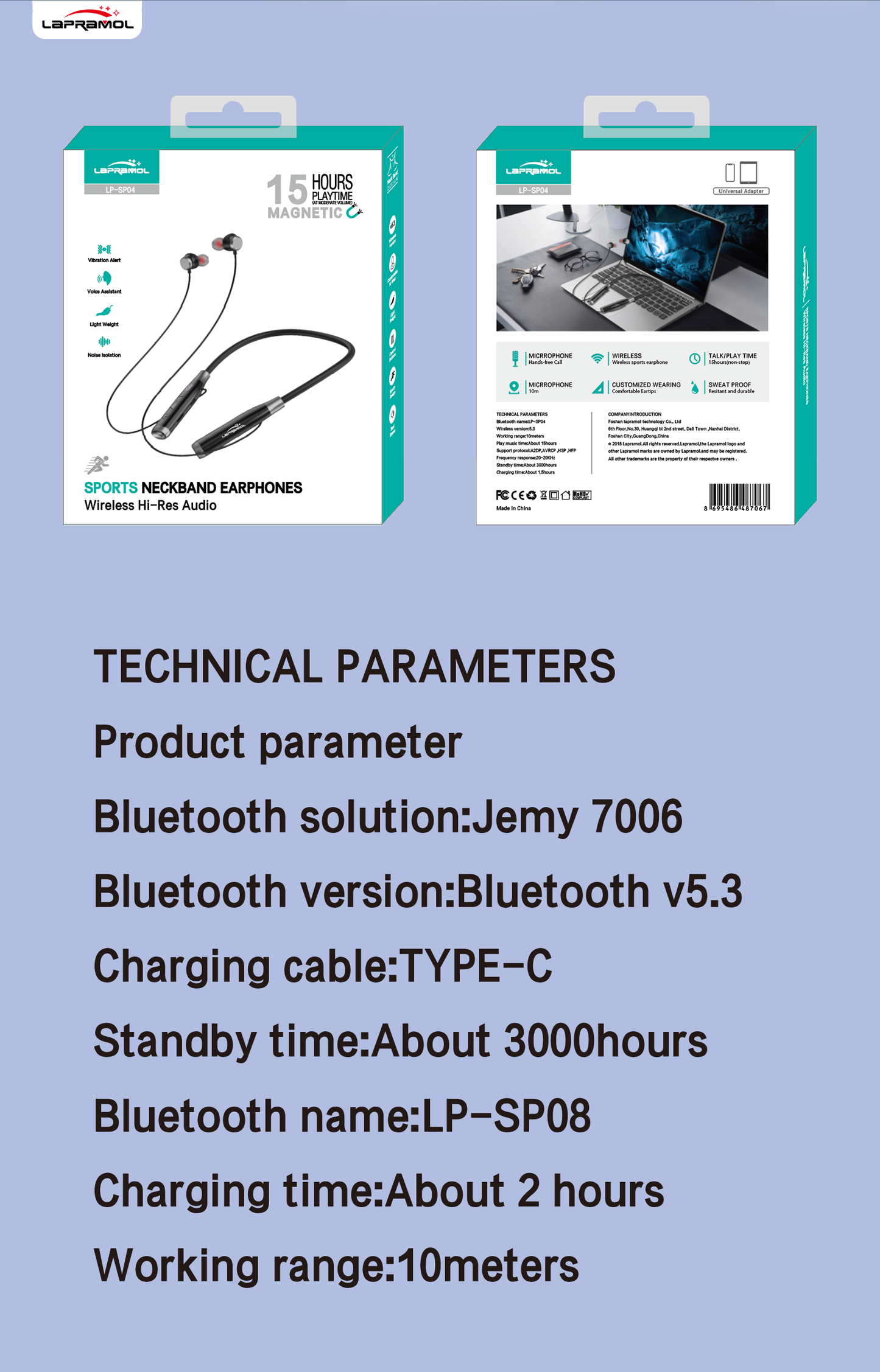 Lapramol LP-SP04 Wireless Neckband Earphones