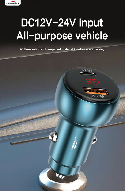 Lapramol LP-R22 48W PD Fast Car Charger (Dual USB-A + USB-C, High-Speed & Durable)