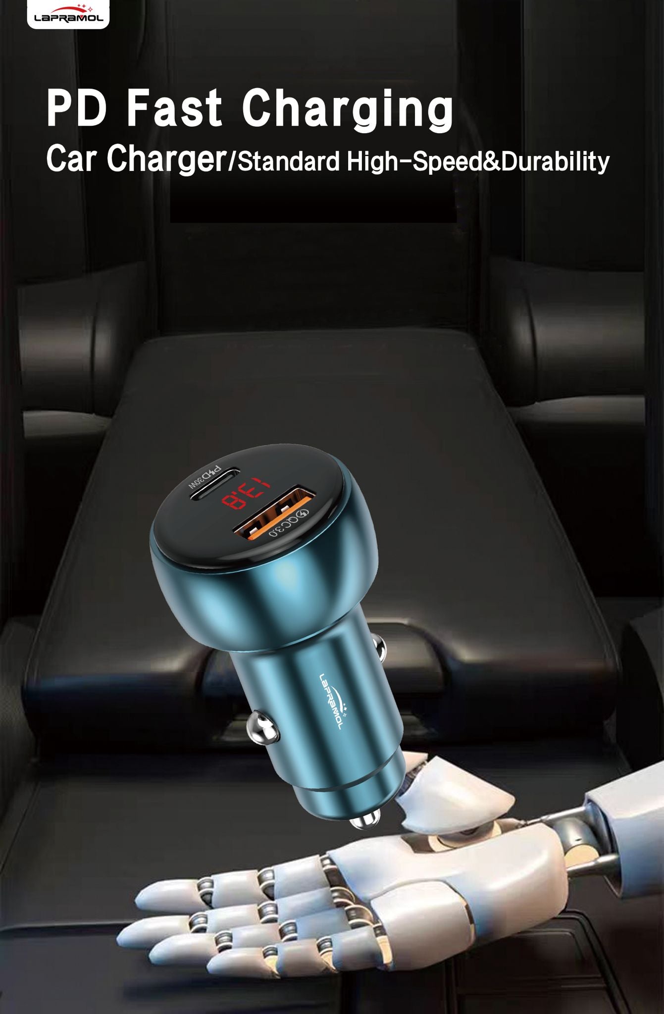 Lapramol LP-R22 48W PD Fast Car Charger (Dual USB-A + USB-C, High-Speed & Durable)