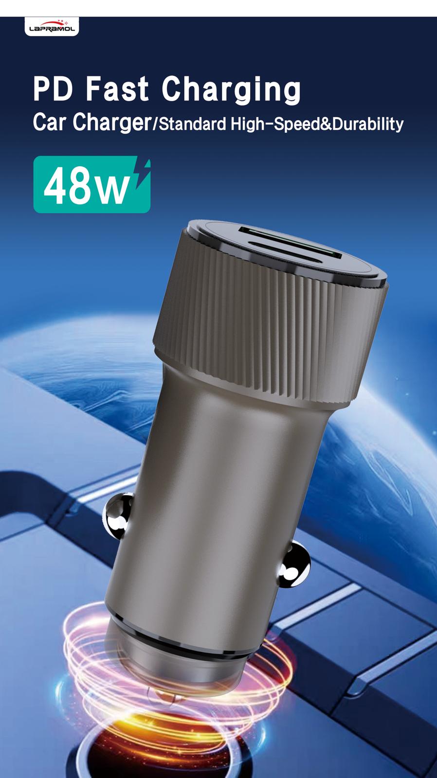 Lapramol LP-R30 48W PD + QC Fast Car Charger (Dual USB-A & USB-C, High Power, Cooling System)